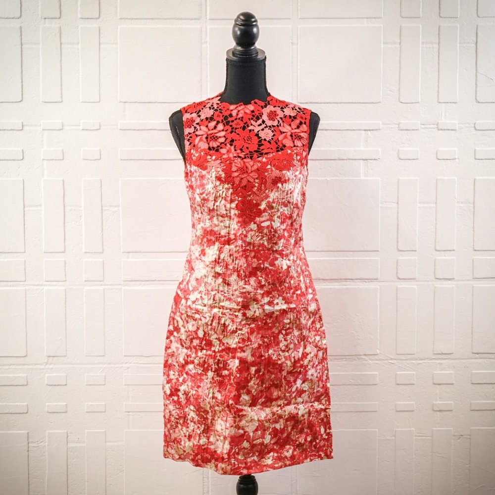 Tahari Red and White Lace Mini Dress